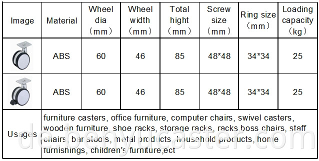 2,5 Zoll Caster Wheel OEM -Werkshersteller für Bürostühle mit Brems-/Schwenk-/fester Version